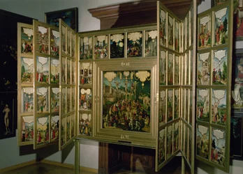 Mompelgarter Altar, mit zentralem Panel und sechs klappbaren Seitenpanelen, alle Szenen aus dem Neuen Testament darstellend